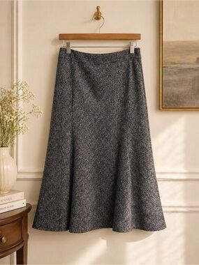 JM Collection Textured A-Line Midi Skirt in Charcoal Gray